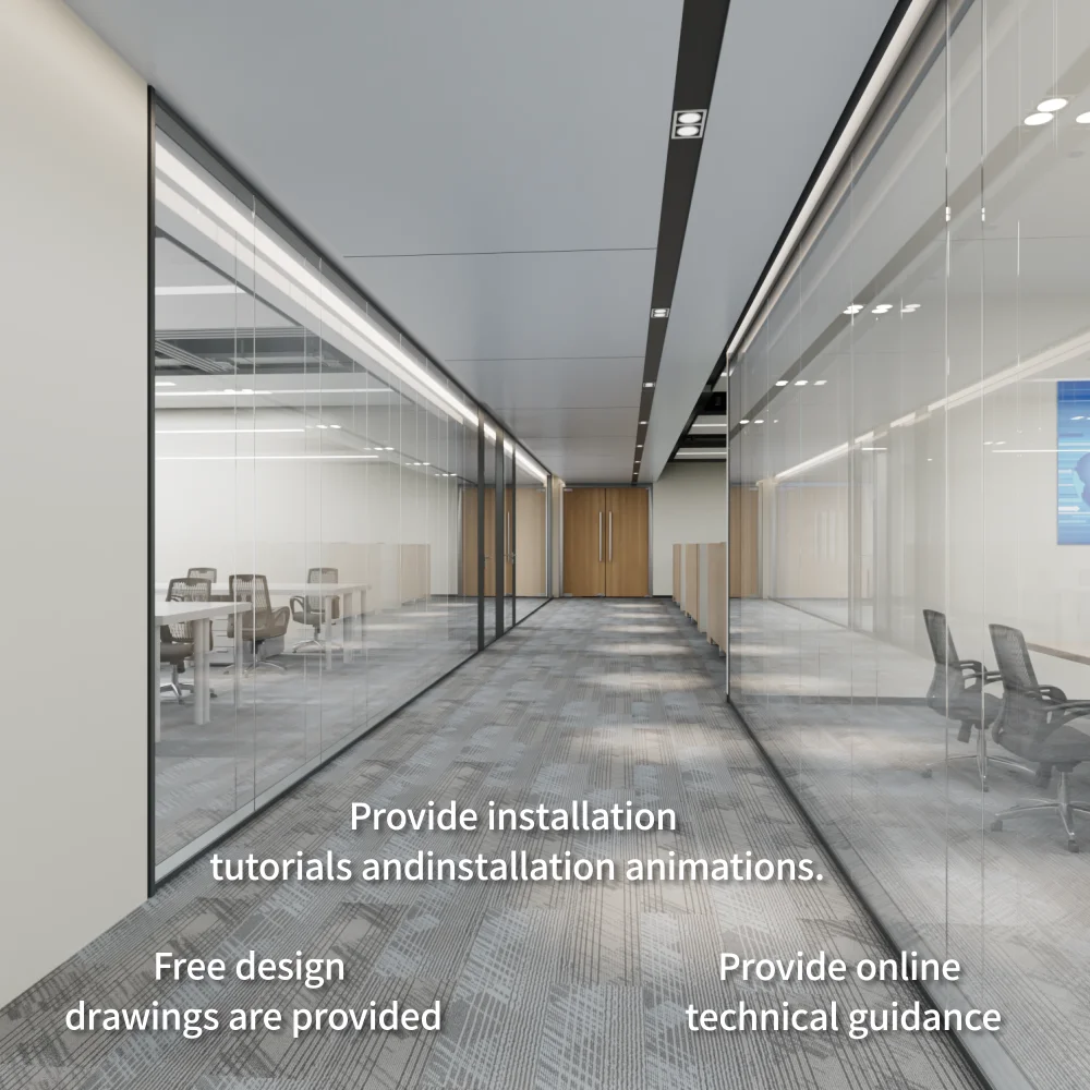 Decorative Frameless Aluminium Frame for Interior Modular Office Cabin Hidden Metal Framed Glass Partition