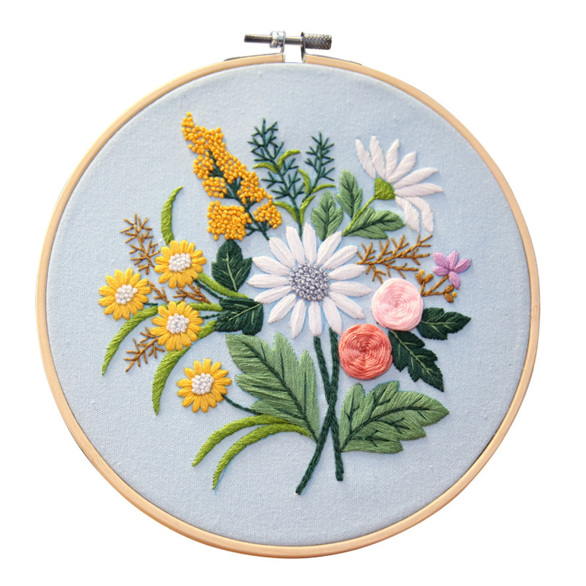 6 Hoops and Needles for Adults and Kids Beginners Embroidery Kit with 6 Pieces Cotton Cloth 