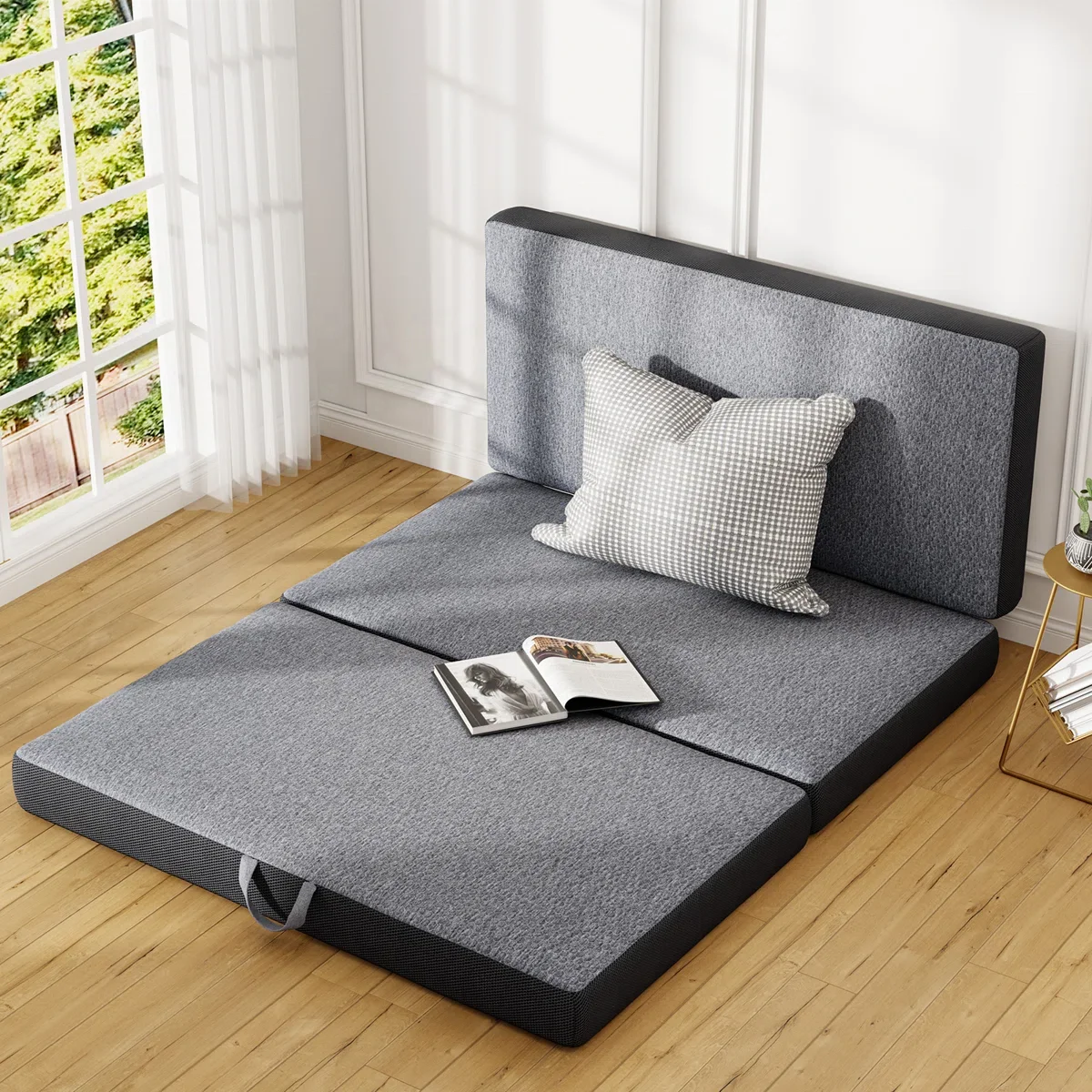 Zipper Design Washable Removable Grey Tri-fold Memory Foam Mattress Cover with Handle