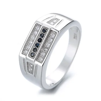 Sterling silver full diamond luxury hip hop black diamond men's ring