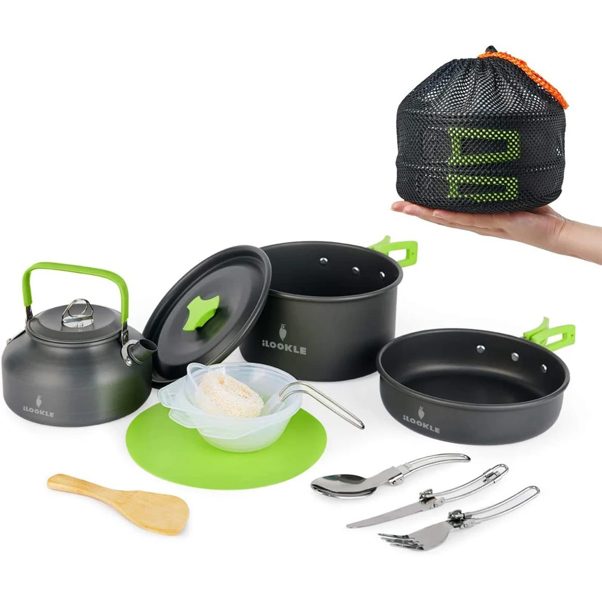 Portable Outside Camping Cookware Set 12 Piece Camping Cooking Set Mess Kit with  Pot Kettle Chopping Board Folding Tableware