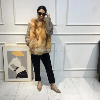 Real fox fur coat and mink fur warm jacket winter fur coat for women