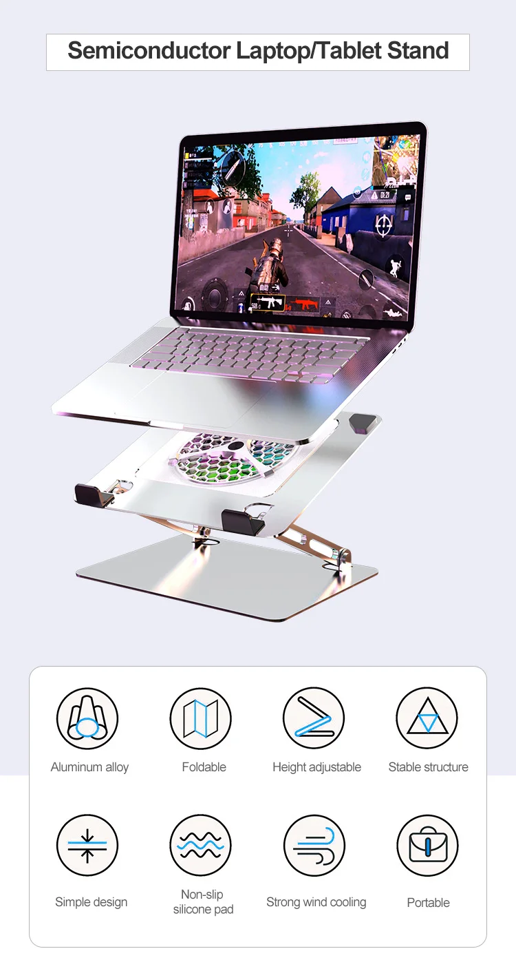 Portable Adjustable Gaming Laptop Stand And Fan Cooler Aluminum