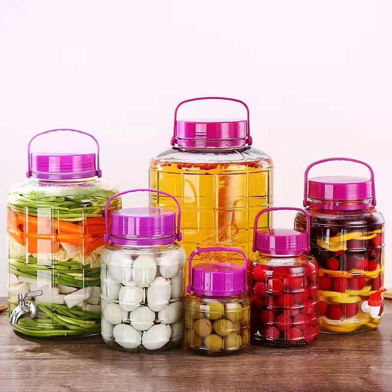 Multiple Sizes Large Capacity Clear Round Large Glass Barrel Food Storage Glass Pickles Plum Wine Jar With Sealing Lid