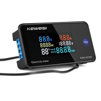 AC 50~300V 20A Digital Electricity Meter Voltmeter Ammeter With CT Power Current Voltage Temperature Measurement