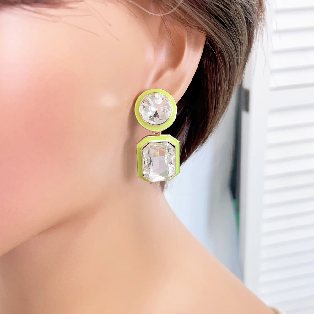 product womens fashion jewelry wholesale crystal diamond colorful enamel drop gold plated stud earrings geometric classic style alloy-3