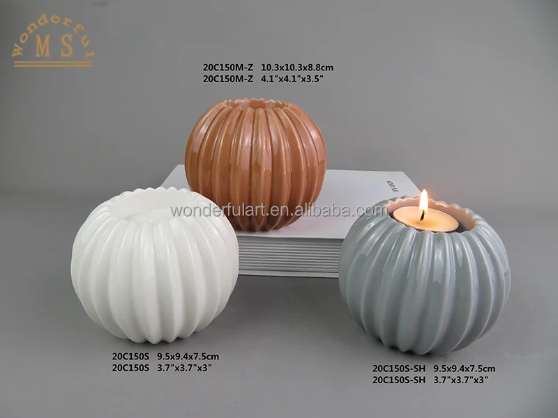 Stoneware tea light holder cheap price ceramic candle holder pumpkin shaped candlestick for home decoration gift