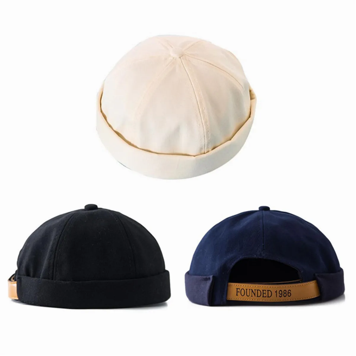 Buy XYIYI Mens Docker Cap Brimless Hats Skullcap Worker Sailor Cap Rolled Cuff Retro Beanie Hat, Black, One Size At
