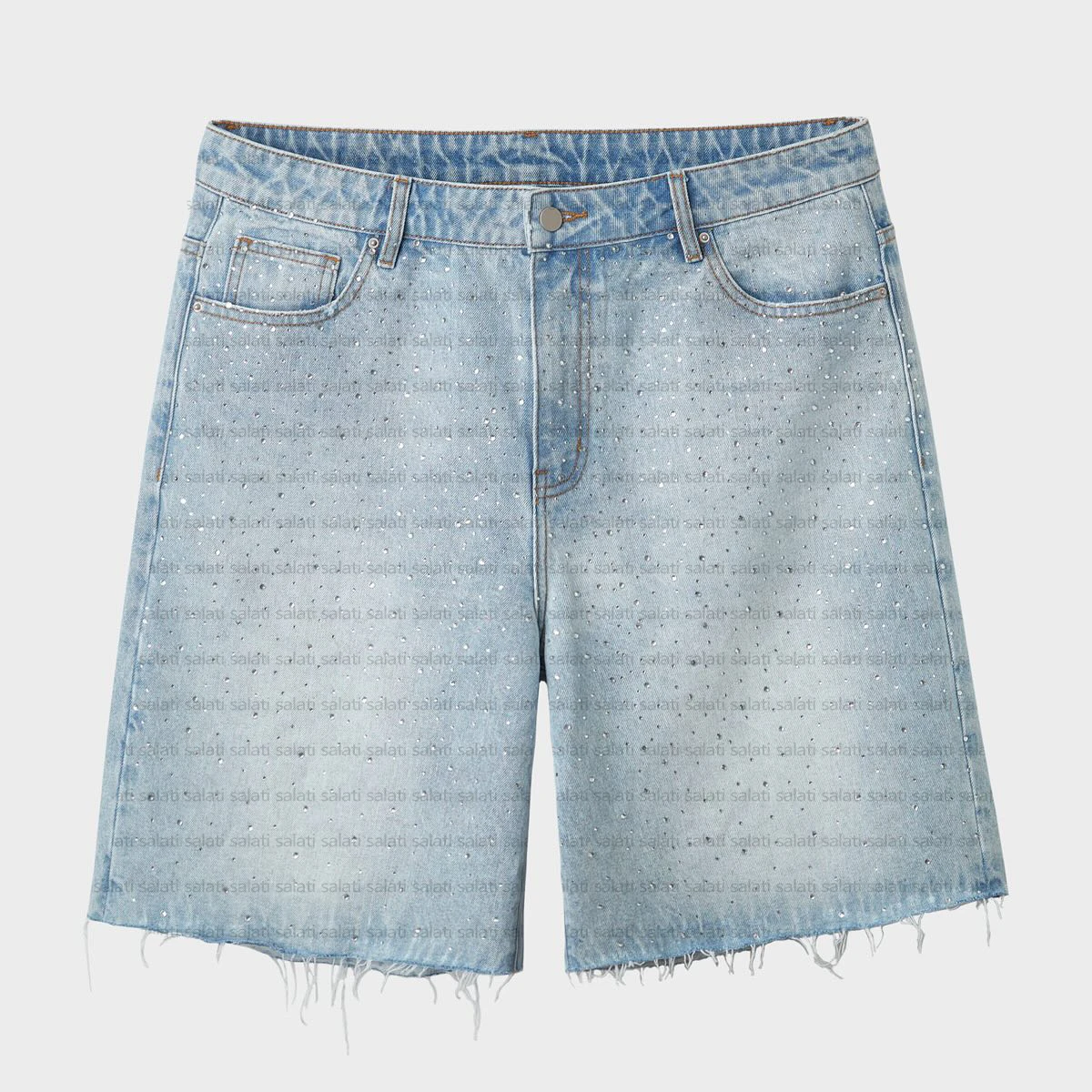 Jorts Manufacturer Custom Oversized Cotton Vintage Blue High Waist Rhinestone Acid Wash Baggy Trousers Jeans Denim Short for Men gallery 7