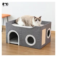 Geerduo Multi-functional 3 Layers Foldable Pet Cat Beds House with Scratching Post And Hanging Fluffy Ball