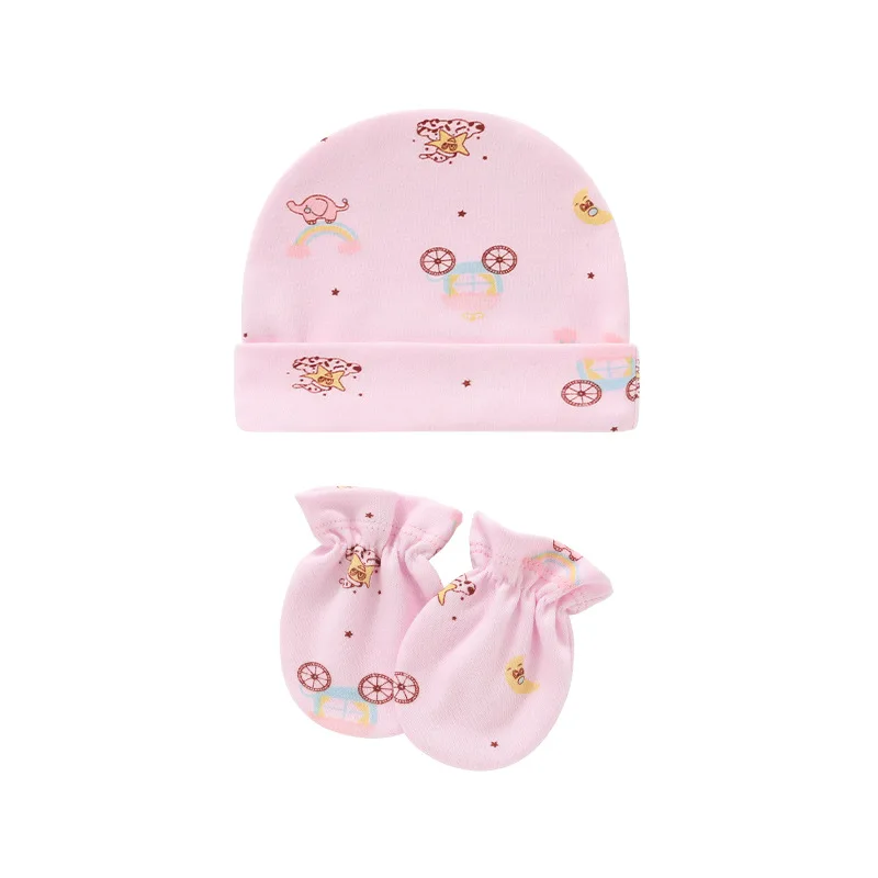 Шапочка и перчатки для новорожденных в европейском и американском стиле, детские перчатки против царапин, шапочка и варежки с принтом для детей 0-3 месяцев