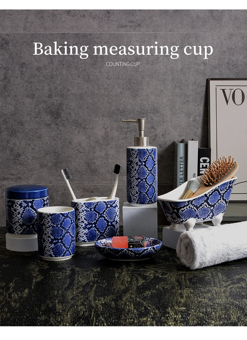 Stoneware White Color With Full Decal Bathroom Accessories Set 6 Pcs