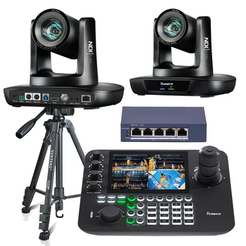 KB300PRO PTZ Camera Keyboard Controller+2Pcs UHD630A-NDI 1080P 60fps NDI PTZ Conference Camera AI Auto Tracking Camera 30x Zoom