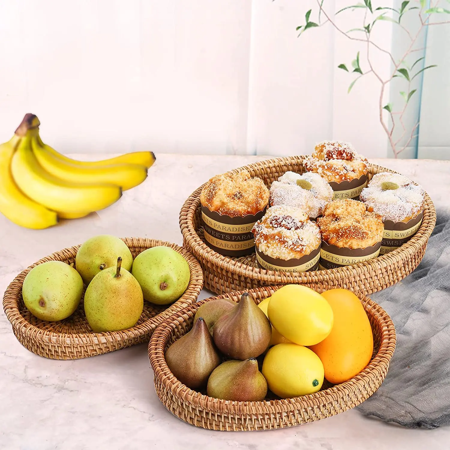 Top Shopping Rattan Bread Baskets,Natural Handmade Woven Fruit Baskets