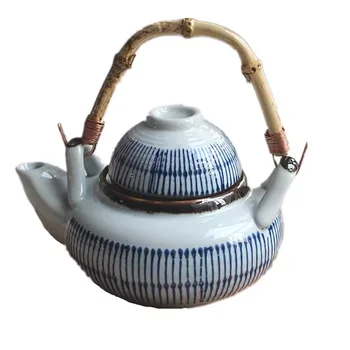 Ceramic kungfu teapot japanese-style blue rain retro kungfu soup pot hand-painted glazed kungfu soup mini pot