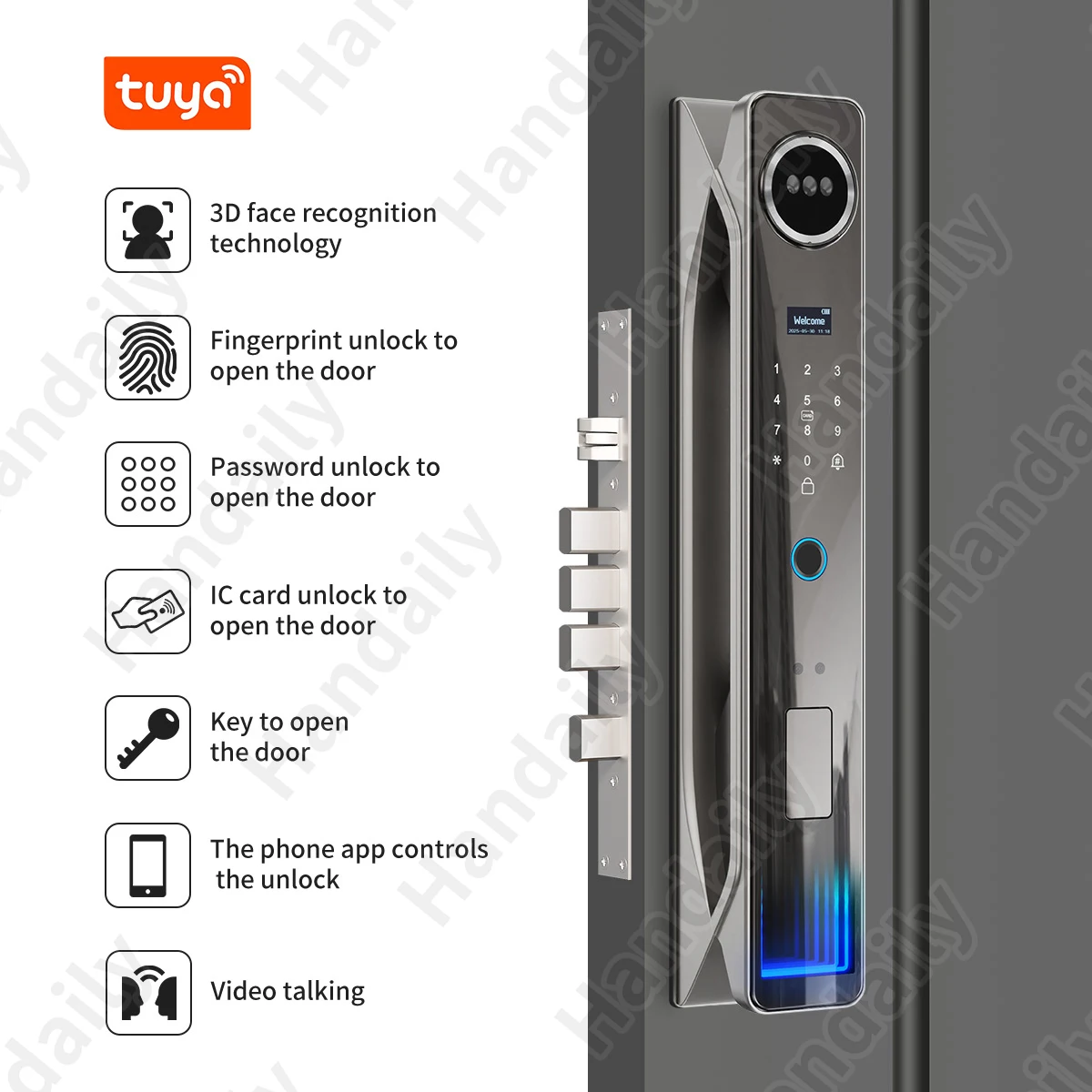 HanDaily Video Intercom 3D Face Authentication Fingerprint Door Lock Easy to Install Tuya Smart Lock Smart Home Products H26