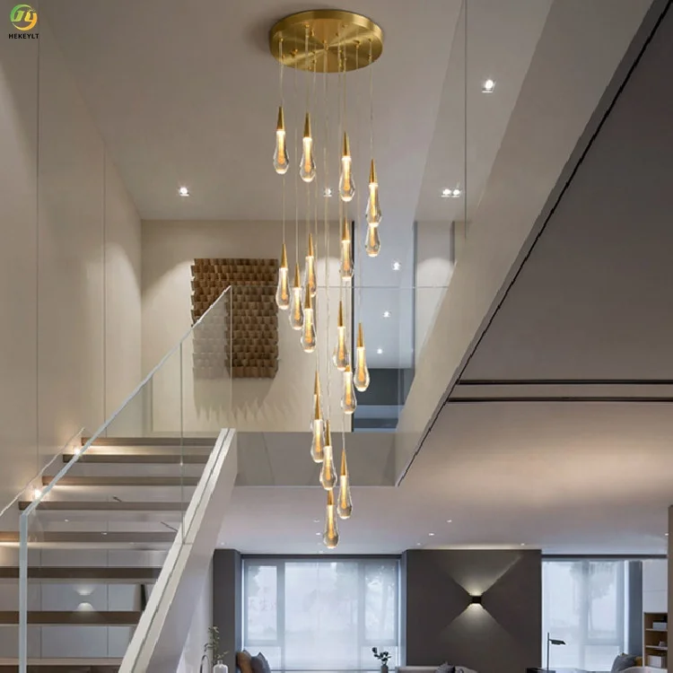 Contemporary Modern Crystal Pendant Light Custom Bedroom Living Room Villa Hotel Lobby Staircase Water Drop Style Bulb Light