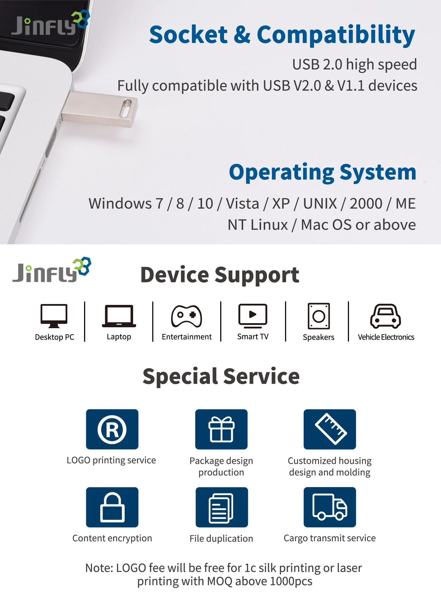 JINFLY Factory Direct USB Flash Drive 2.0 Memory Stick Pen Drive 512MB-512GB Capacity Wholesale USB Flash Drives New
