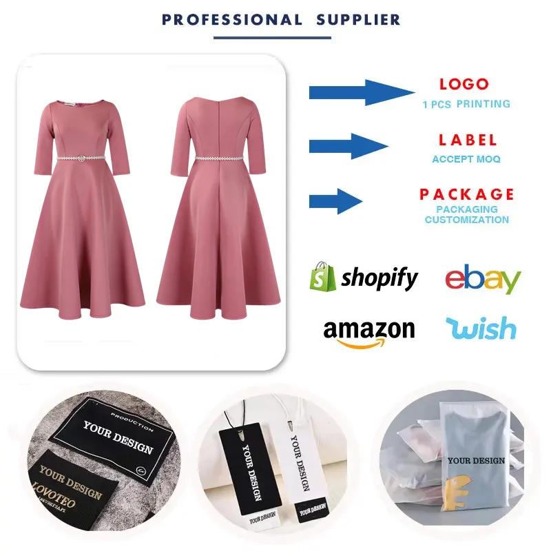 C8600 Latest Design Autumn Party Dresses Women Solid Color Long