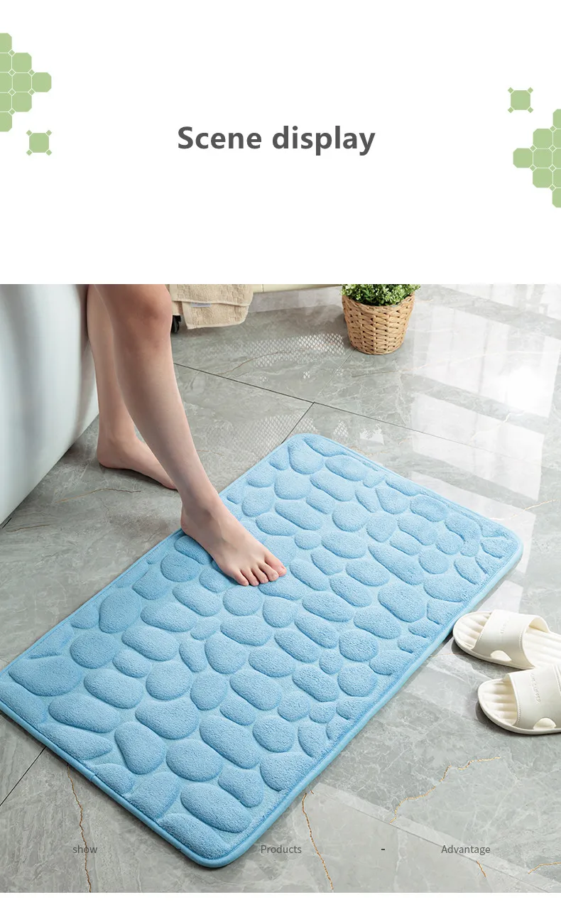 3D printing living room floor High frequency waterproof Non slip wash Cobblestone coral fleece SBR bottom bath mat free sample manufacture