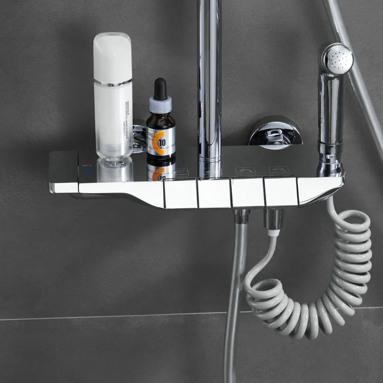 Button Concealed In Wall Shower Set Thermostatic Bathroom Rainfall