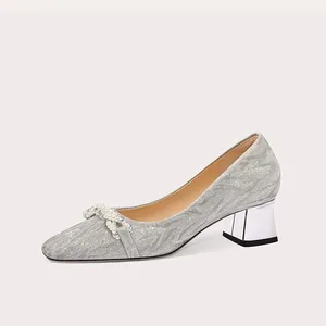 Lily Wei New Wedding Bridal Shoes Wedding Banquet Pearl Shallow Single Shoes Womens Heels Bridal Shoes for Weddings