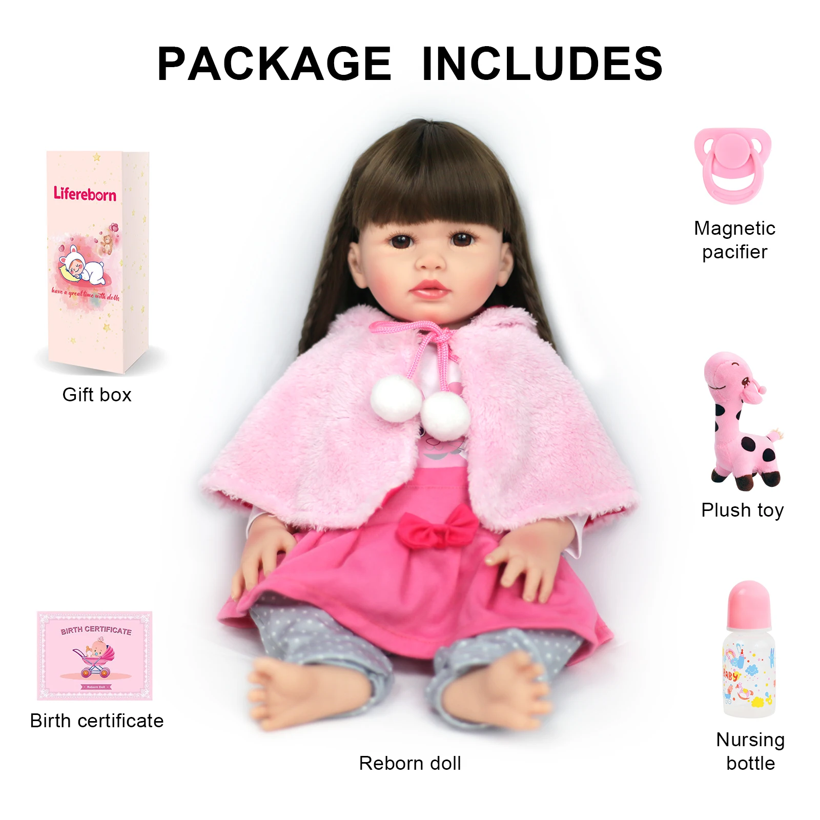 リボーンドール 新入荷 48CM ロングヘア 女の子の人形 ギフト ベビー