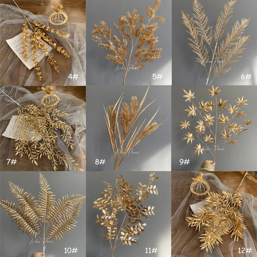 Wholesale Gold Color Plastic Leaves Stage Set Artificial Gold Color