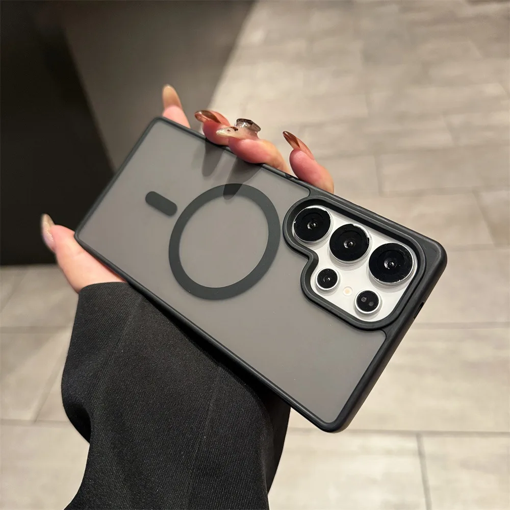 Luxury Matte Translucent Acrylic Magnetic Mobile Phone Case Cover for Samsung Galaxy S26 S25 S24 Ultra Plus