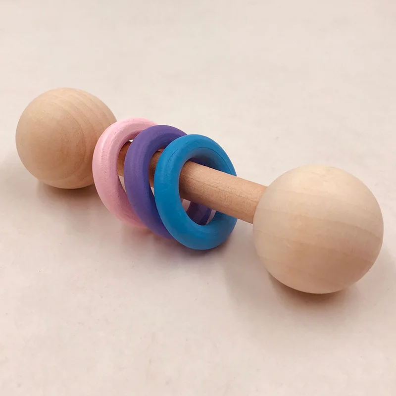 5 Pcs Wooden Teether Teething Ring Natural Untreated Beech Wood Baby Rattle 
