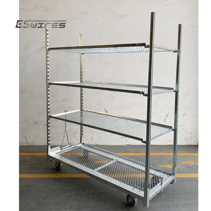 Multiple Shelf Steel Mesh Nursery Flower Greenhouse Garden Cc Container Danish Trolley