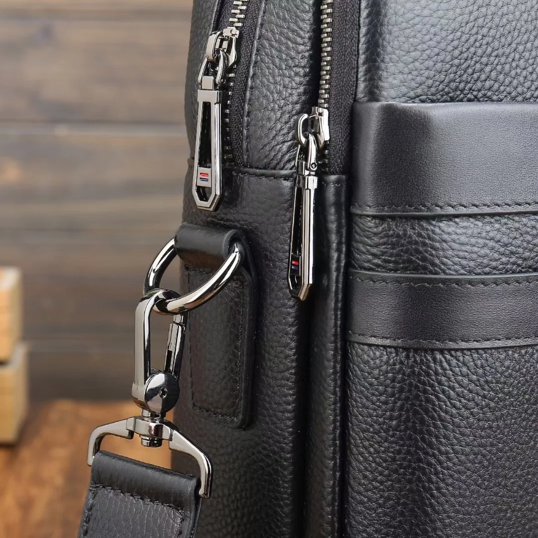 Hot Selling Real Black Pebble Leather Computer Laptop Bag Briefcases Genuine Leather Brief Case Business Bag Briefcase