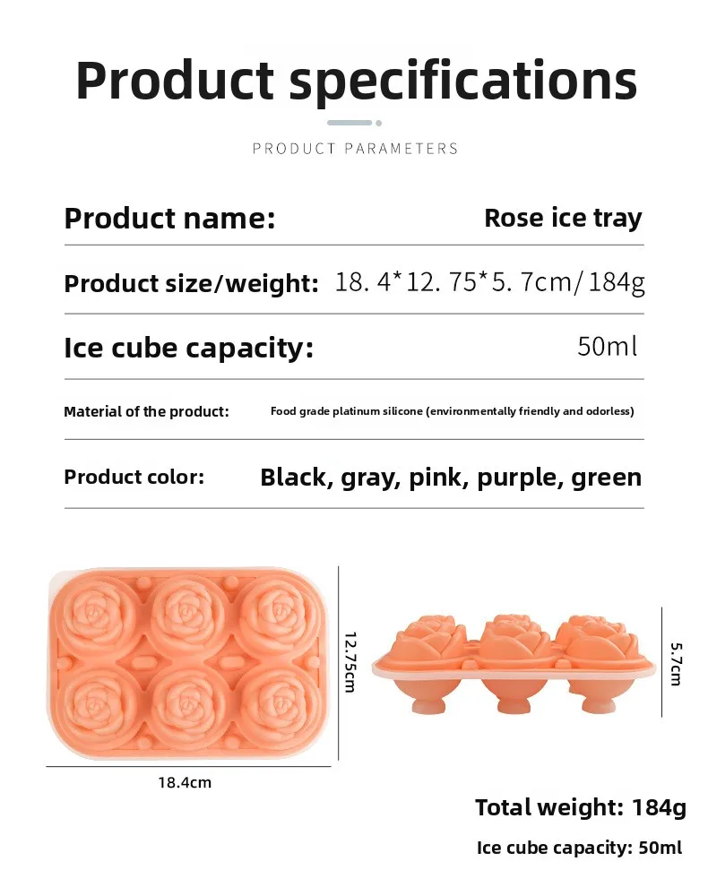 Food Grade Silicone 6 Grid Rose Ice Grid Leak-Proof Whiskey Ice Mold with Buckle Ice Cream Tools supplier