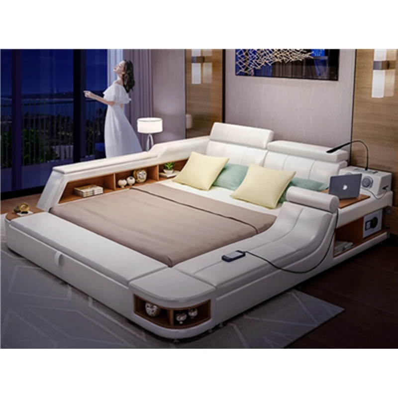 Big Storage Wireless Speaker USB King Size Queen Size Bedding Set Bedroom Furniture Tatami Smart Double Wood Beds