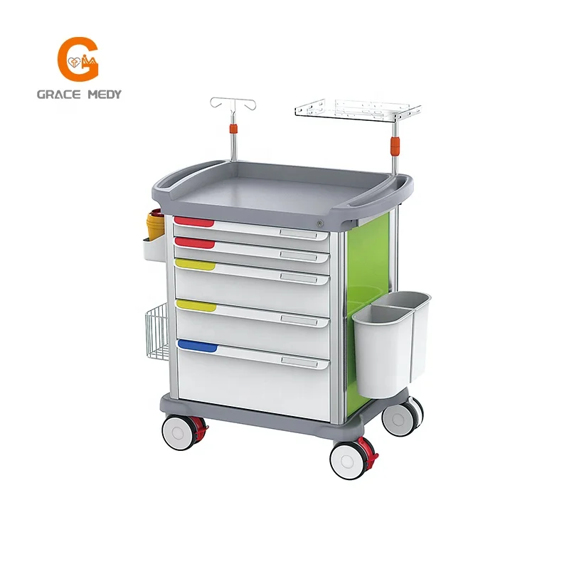 Medical Emergency Trolley Cart for Anesthesia Infusion Patient Transfer & Nursing Record Metal 5 Years Warranty Used Hospitals