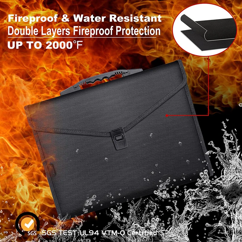 A4 Zipper Expanding File Folder Filing Briefcase Fireproof Waterproof Accordion File Organizer Bag Locking