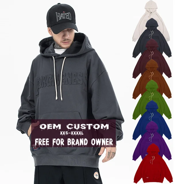 Anti-pilling French Terry Custom 3d Embossed Hoodie Manufacturer For Brands Owner