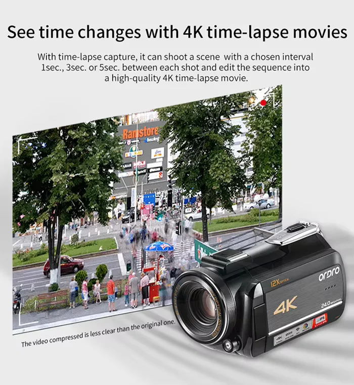 ORDRO AC5 UHD Camcorder 12X Optical Zoom Camera Built-in Wifi 4k Professional Video Camera
