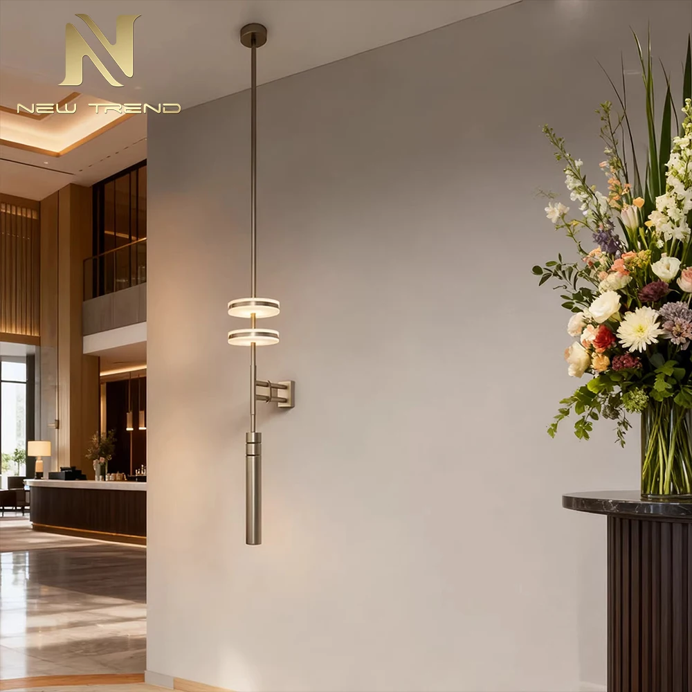 CPL-481 Luxury Brushed Bronze Wall Sconce – Modern Dual Acrylic Disc LED Lamp for Boutique Hotel Corridor