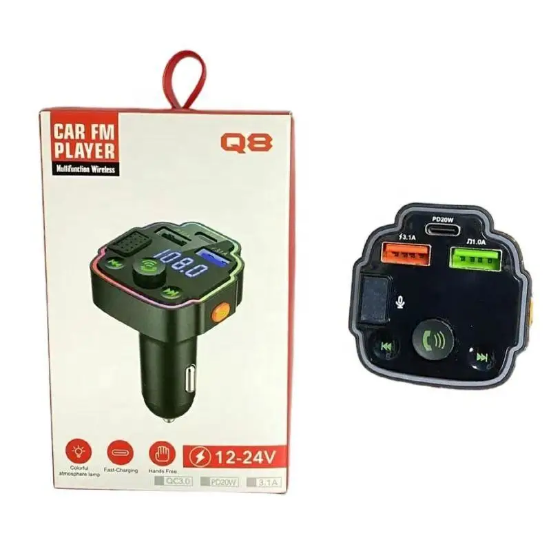 Fm Transmitter New Style Q8 Car Mp3 Player Fm Transmitter Usb Stereo Playback Tf Card Player BT Cat Kit Car Charger TYPE-C