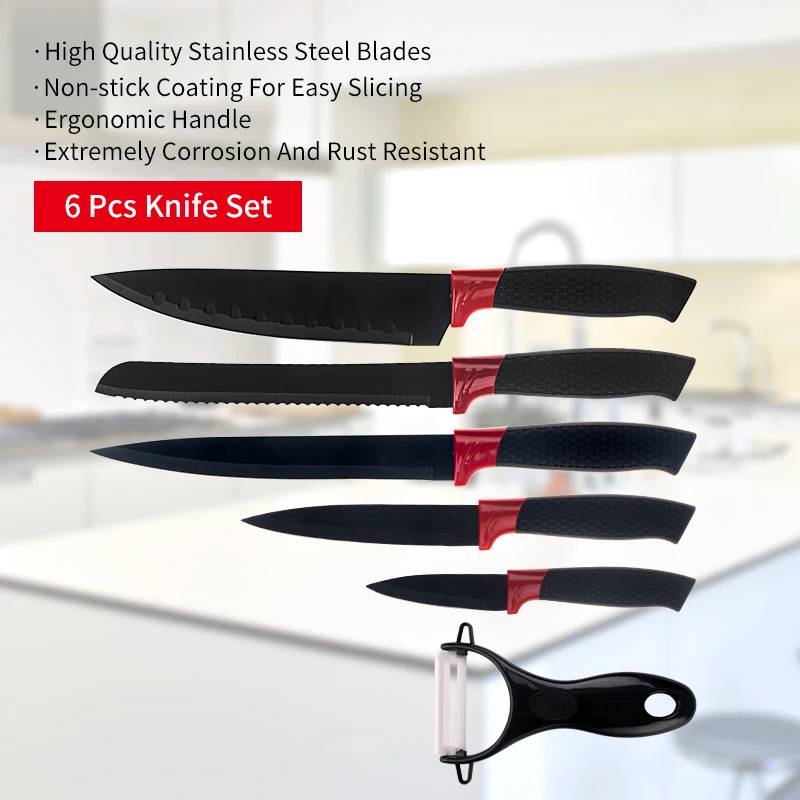 High Quality Stainless Steel Kitchen Knives Set Tools Forged Kitchen Knives Scissors Peeler Set 6pcs Chef Paring Knife