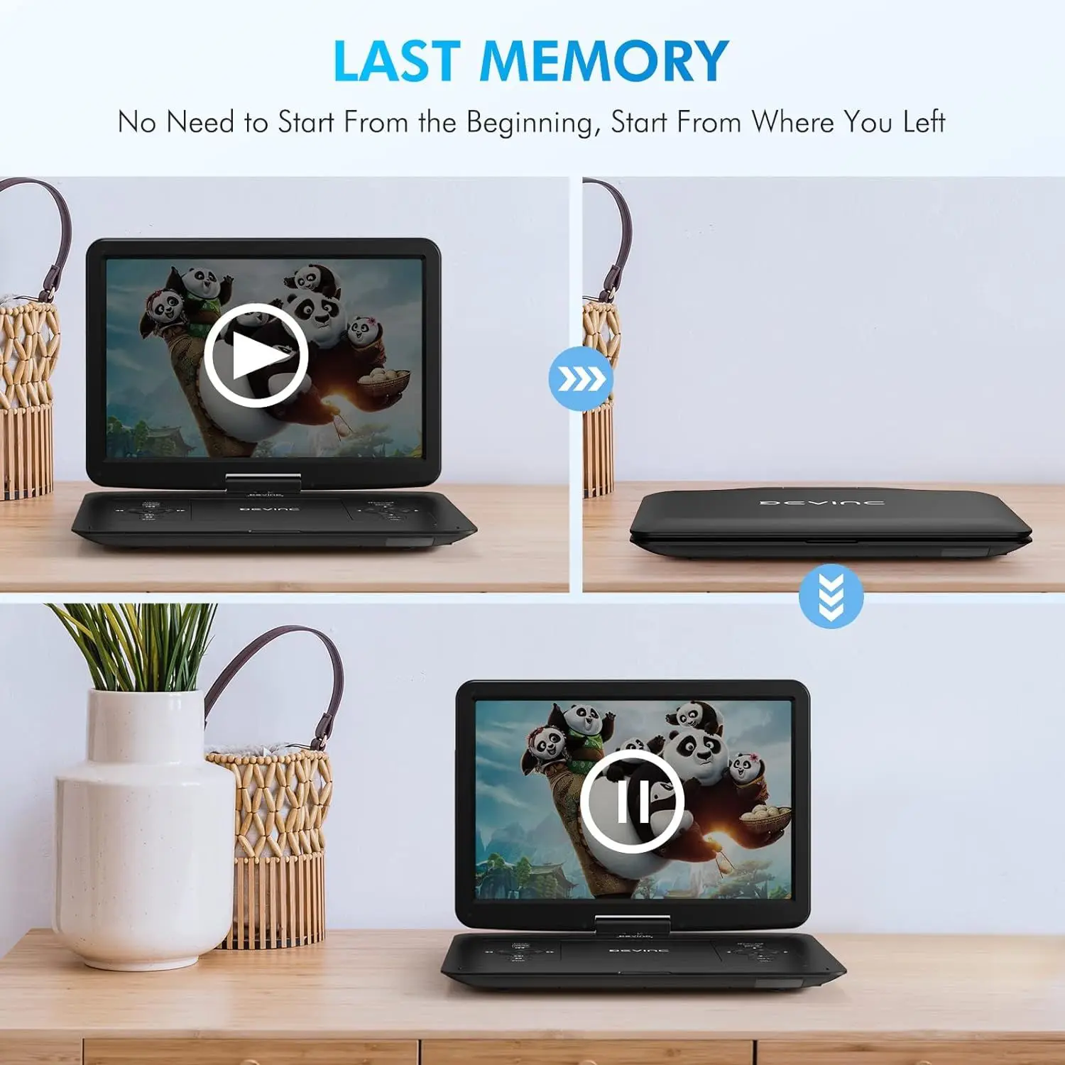 DB 17.9 Inch Portable DVD Player 15.6 Inch HD Swivel Screen Supports Multiple DVD CD Formats SD Card Sync TV 6 Hours Battery