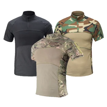 Tactical Short Sleeve Camouflage T Shirt Men's Camo Hiking Hunting Shirts Airsoft Paintball Combat Clothing