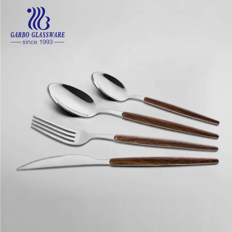 Reusable Wooden Utensil Set With Stainless Steel Flatware