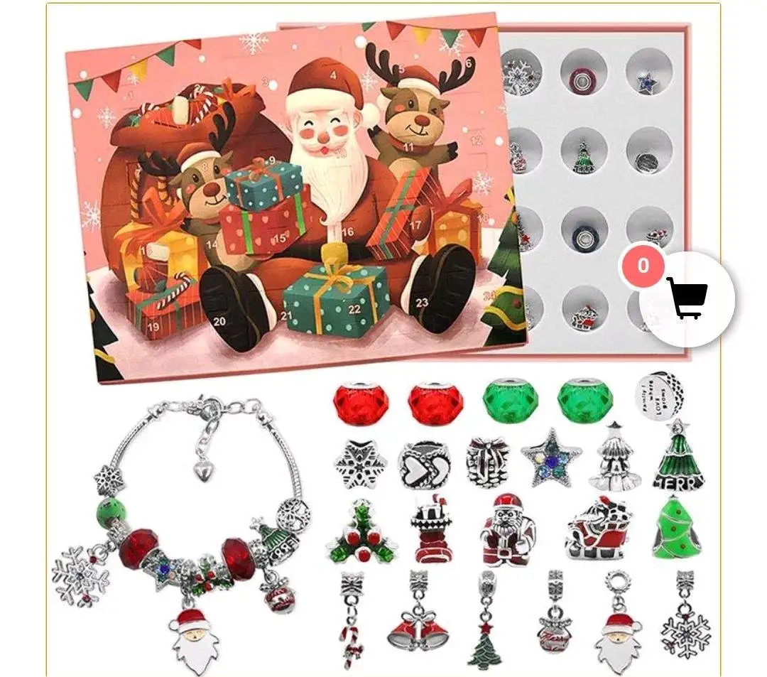 Migaven Cute Christmas Advent Countdown Calendar DIY 24 Days Charms Bracelet Beads Set Caja sorpresa para niñas Niños Regalos de Navidad 