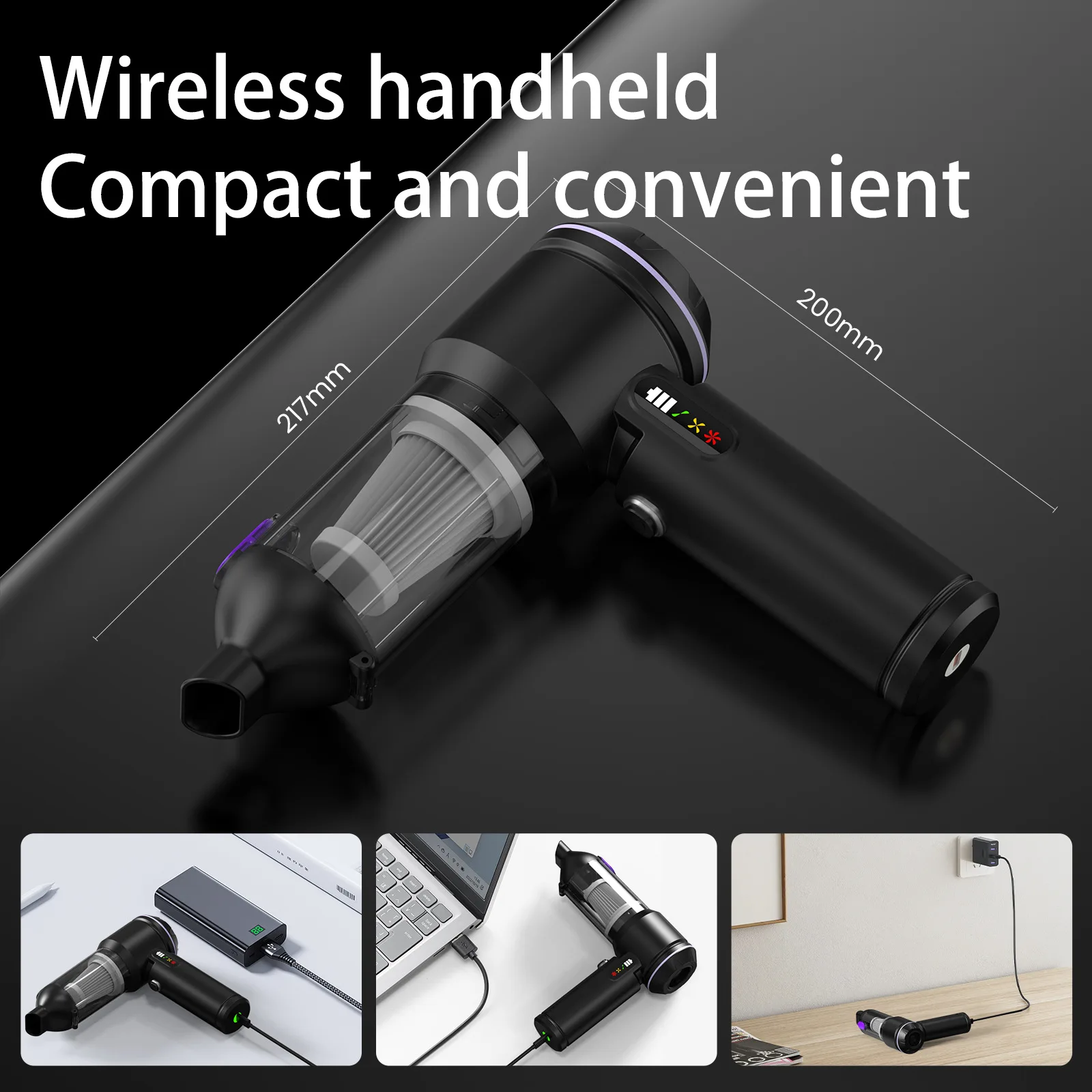 Handheld Car Vacuum Cleaner with 17000Pa Brushless Motor ABS Material LED Display 3 Nozzles Battery-Powered Wireless Design - view 6