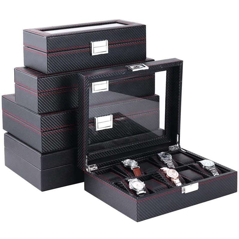 Wholesale 5,6,10,12slots watch organizer luxury carbon fiber leather watch box for watches.jpg