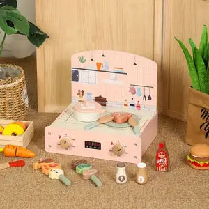 2026 New Design Baby Wooden Simulation Role Play Foldable Barbecue Grill Educational Pretend BBQ Kitchen Toys for Boys Girls