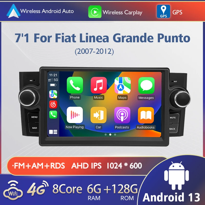 Android Car Audio Multimedia Player Dashboard GPS Navigation Wireless Carplay & MP3 Fiat Linea Grande Punto USB 1-Year Warranty