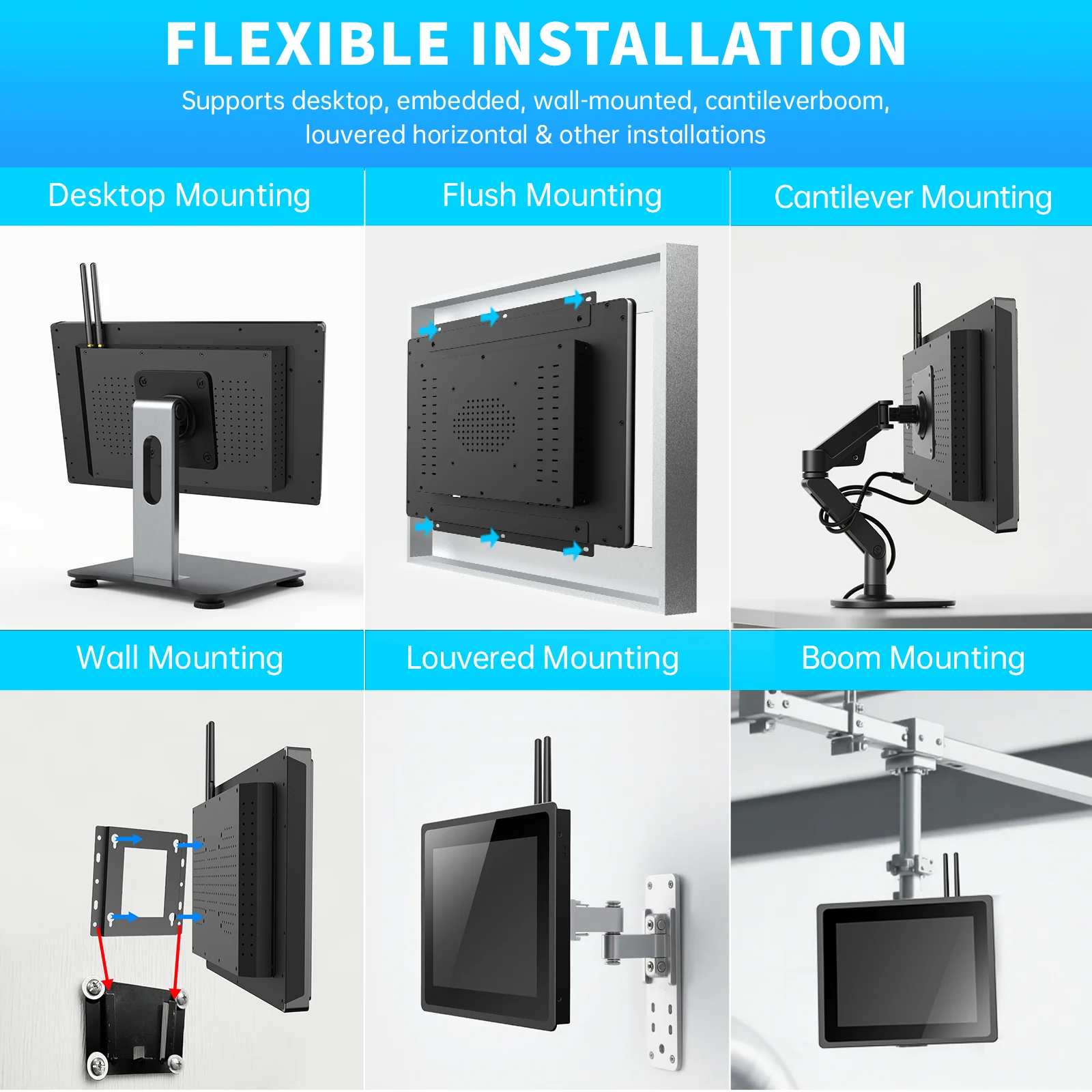 8 10 15 21 32 Inch Industrial Open Frame Monitor IP65 Waterproof PCAP Touch Screen with HD VGA for Embedded Kiosk